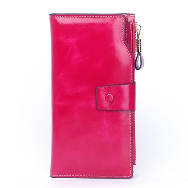 

oil wax leather mobile phone hand-caught bag lady wallet multi-card bit money clip wallets, Red;black