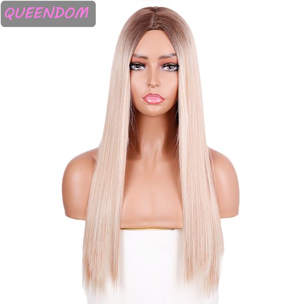 

blonde long natural synthetic wig brown roots omber blonde straight womens wigs heat resistant lolita cosplay middle part wig, Black