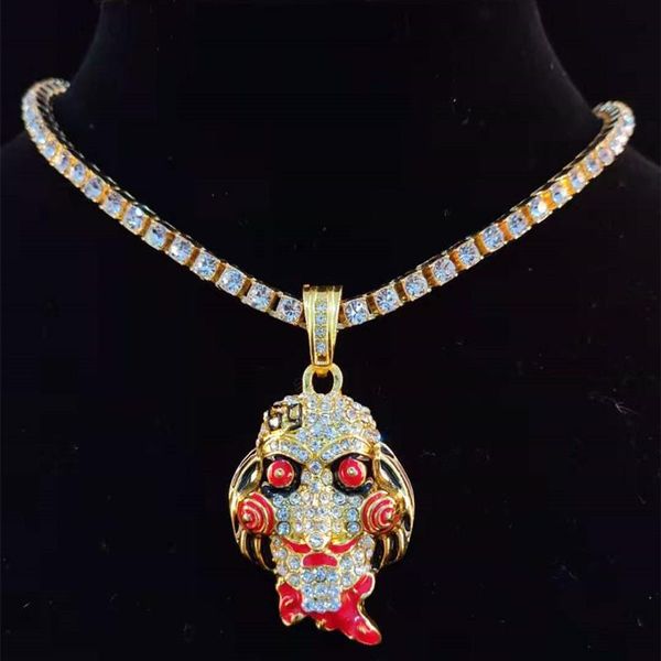 

pendant necklaces men hip hop 69 saw doll head mask necklace with 4mm tennis chain iced out bling hiphop jewelry fashion gift, Silver