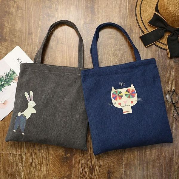 

korean cartoon canvas bag women's single shoulder ins student art simple all-match tote evening bags