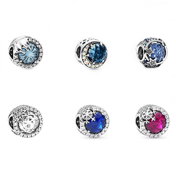 

fit pandora charm bracelet european silver charms beads frozen cat's eye stone snowflakes sparkle crystal diy snake chain for women ban, Black