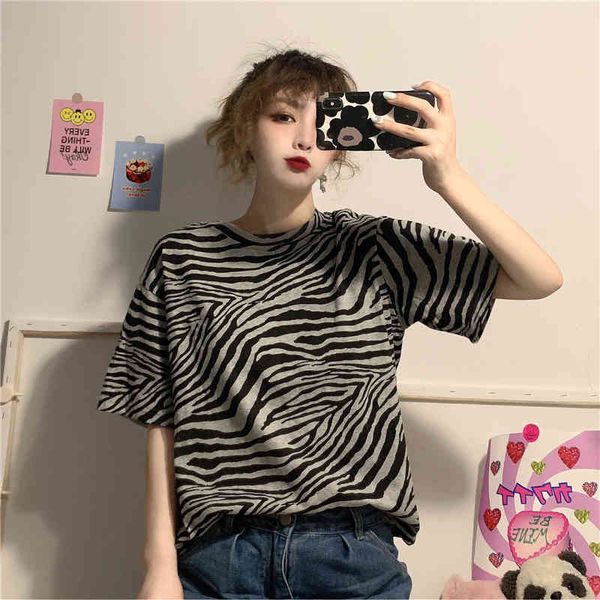 

cotton zebra striped causal loose women t-shirts basic classic short sleeve female fashion t-shirt 210522, White