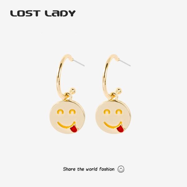 

hoop & huggie lost lady c shape feelings pendant kpop earrings fashion for women smile love cute party jewelry statement friend gifts, Golden;silver