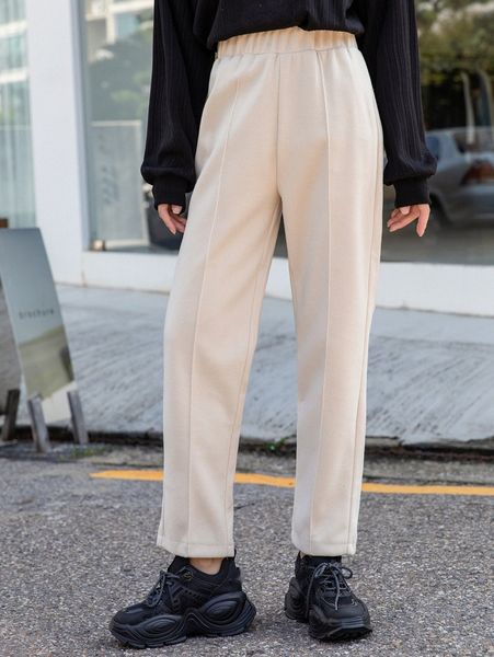 

dazy solid elastic waist pants e6xt#, Black;white