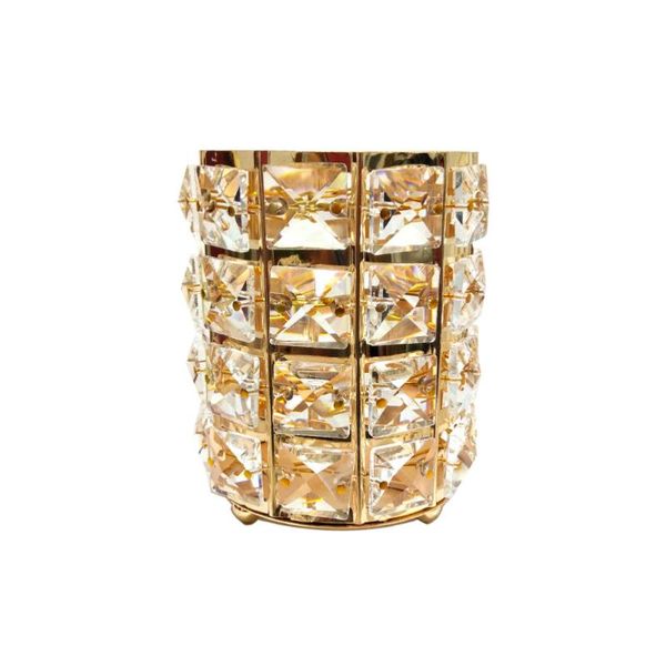 

storage boxes & bins 1pc crystal metal round makeup brush holder case organizer (golden)