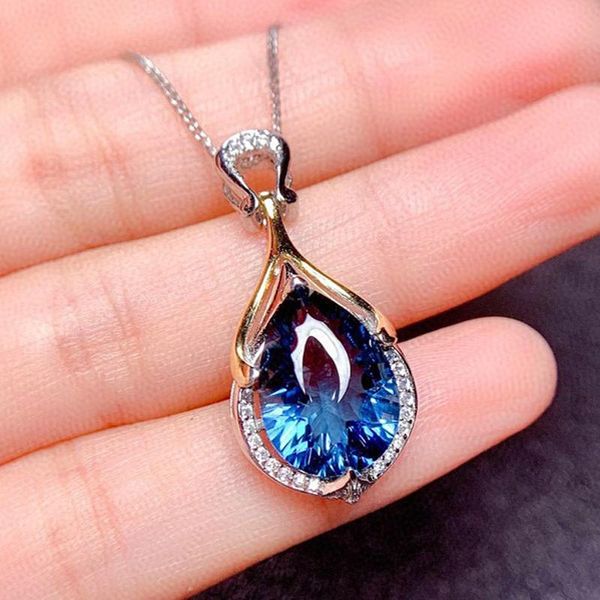 

pendant necklaces moonrocy silver color blue crystal chain necklace chokers waterdrop jewelry wholesale for women girls drop