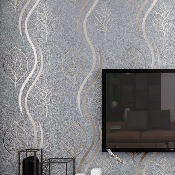 

wallpapers modern striped wallpaper roll non woven simple wave pattern leaf suede tv wall sticker living room bedroom 3d paper gray