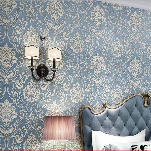 

wallpapers wellyu embossed thick 3d non - woven wallpaper bedroom living room tv background noble blue
