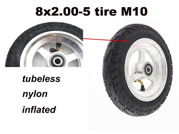 

8x2.00-5 inch tire m10 non-slip tubeless tires parts of electric bike motorcycle with pneumatic nylon wheel and alloy hub wheels &