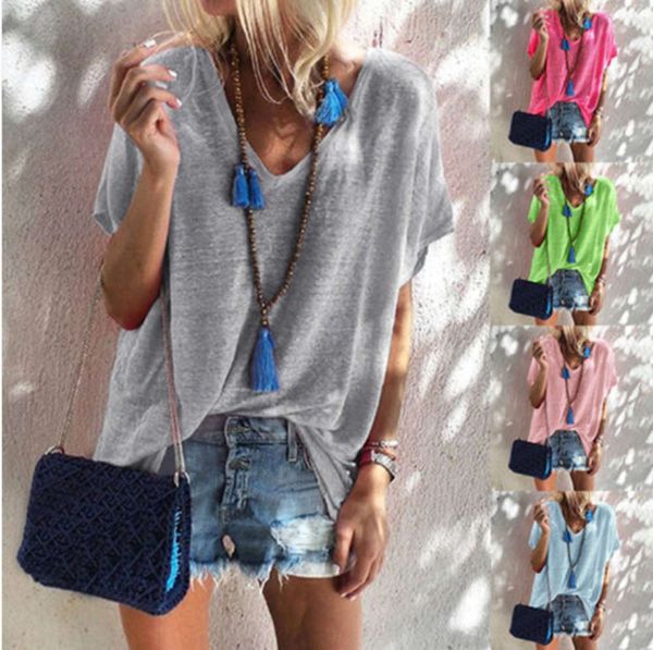 

casual dresses summer candy large loose v-neck short sve t-shirt for women, Black;gray