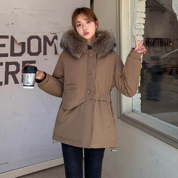 

women's down & parkas fitaylor winter women jacket cotton padded coat medium long large fur collar hooded paraks thick warm snow outwea, Black