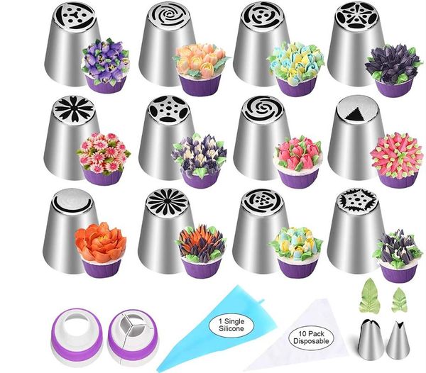

7/8/9/10pcs stainless steel nozzle set icing piping cake decoration silicone pastry bag diy decorating skill baking & tools