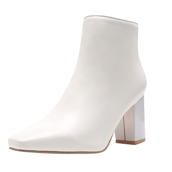

boots fashion pure color square toe zipper chunky heels vintage women arrival ankle shoes high booties *, Black