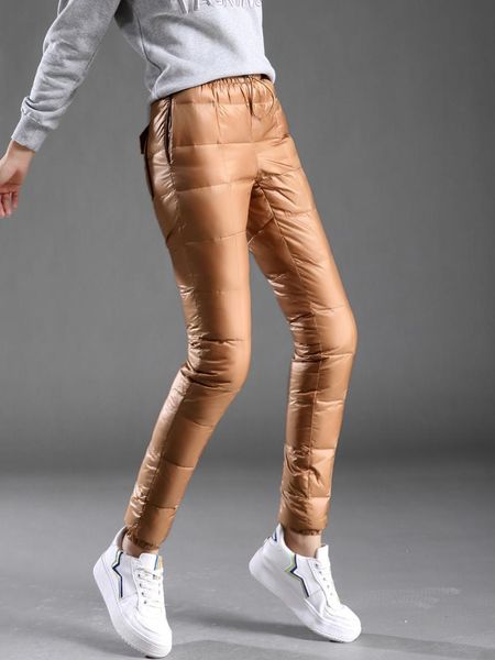 

women's down pants white duck winter warm slim high waist trousers plus size female & capris, Black;white