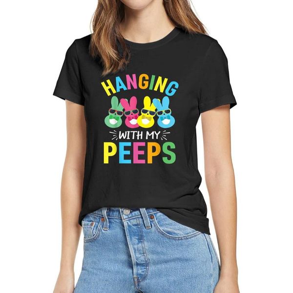 

women's t-shirt hangin with my peeps cute easter family gift 100% cotton short sleeves novelty soft tee shirt, White
