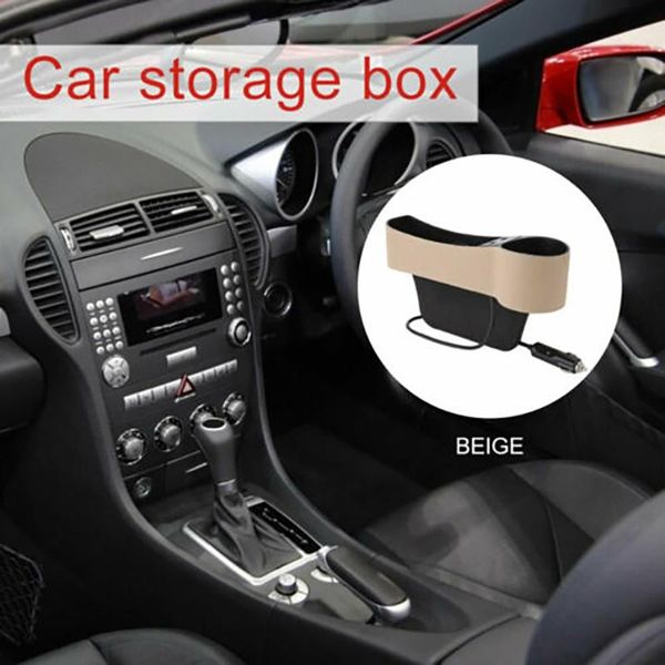 

beige usb storage box car right side crevice leather + abs organizer seat slit