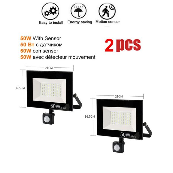 

floodlights 1-2pcs 220v 10-100w led floodlight spotlight exterior street wall reflector pir motion sensor lamp human body infrared light