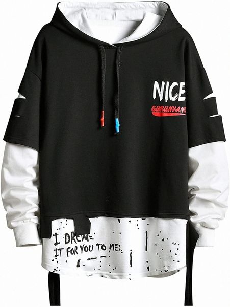 

men's fashion trends hoodies hip hop patchwork sweater hoodie 12oh#, Black