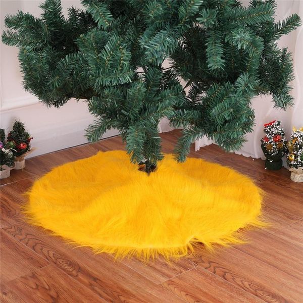 

christmas decorations 78cm/30.7inch pure gold yellow fur plush tree skirt bow carpet floor mat home decoration santa year decor ywyw06