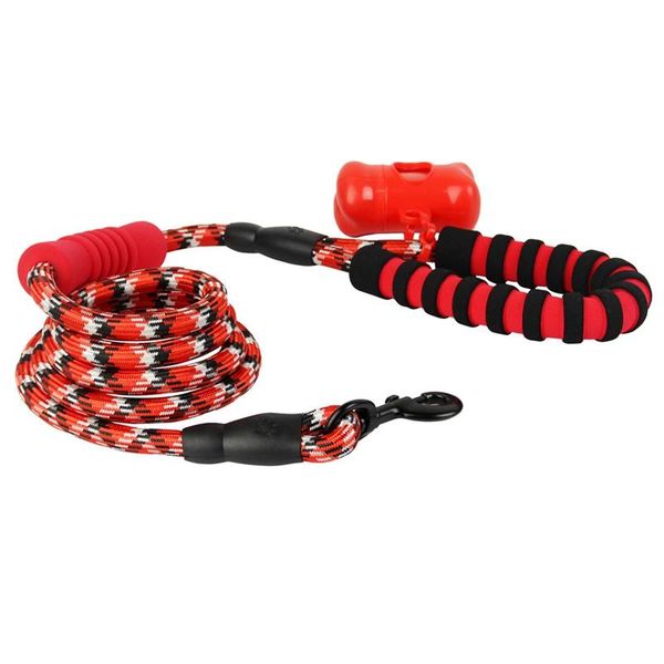 

dog collars & leashes pet reflective leash with litter bag dispenser durable explosion proof buffer walking mountain climbing rope