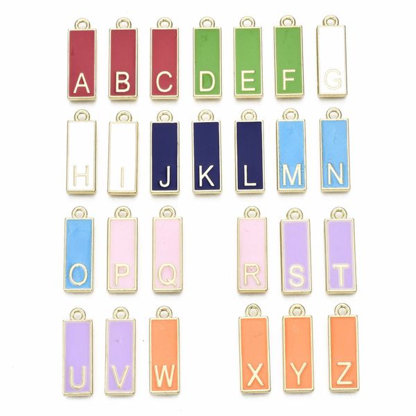 

100pcs alloy enamel rectangle alphabet pendants with initial letter a~z pendant for necklace jewelry making diy decor mix color, Silver
