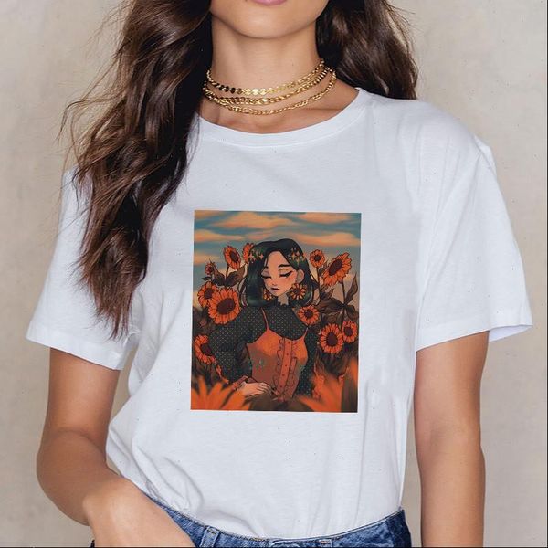 

womens t shirt harajuku ulzzang ladies fashion sunflower femme homme summer vintage park, White