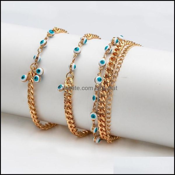 

link bracelets jewelrylink chain lucky eye copper turkkish evil bracelet gold cuban adjustable female and male jewelry drop delivery 2021, Black