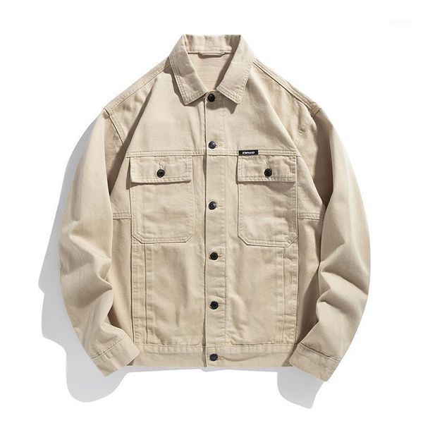 

men's jackets mcikkny men spring casual denim jacket outwear simple classic solid color trucker jeans coats size m-4xl, Black;brown