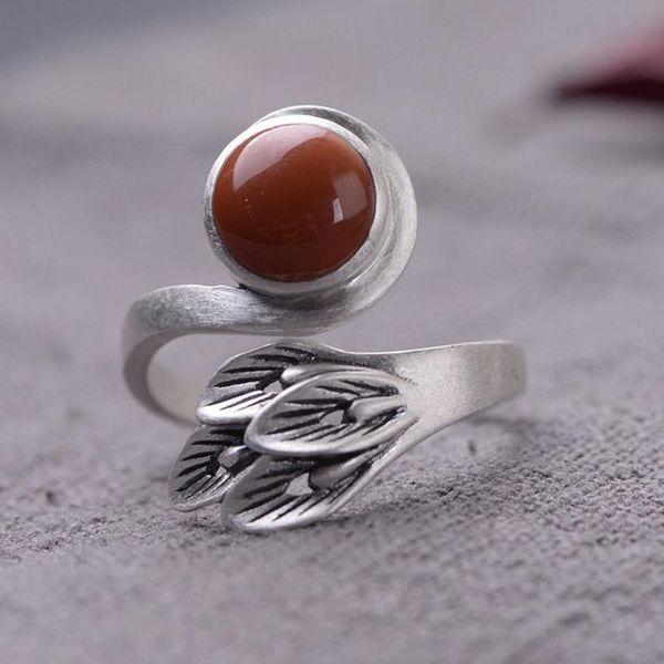 

cluster rings fnj 925 silver ring for women jewelry 100% original pure s925 sterling animal peacock feather red agate, Golden;silver