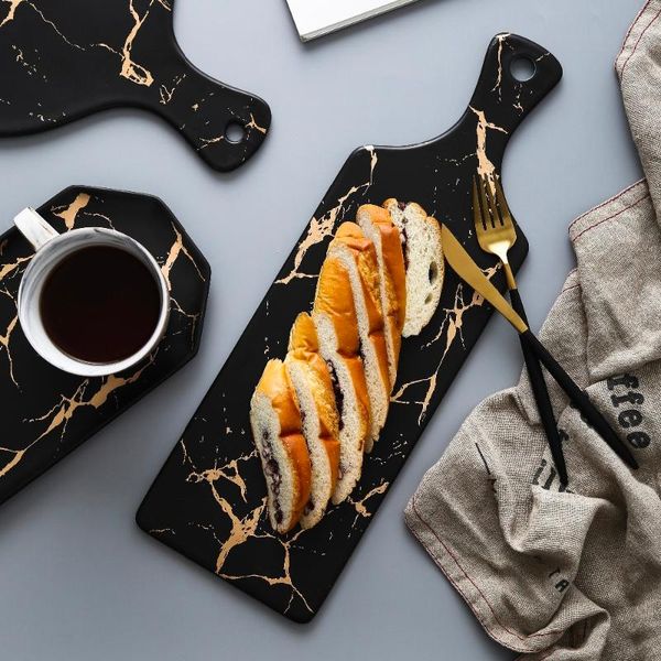 

ceramic dishes plate white black golden pizza dessert steak dinner set porcelain tableware decorative tray & plates