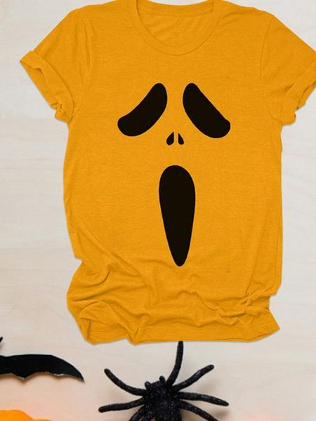 

women's t-shirt woman halloween t-shirts round neck grimace print casual loose regular o tee shirts street wear, White