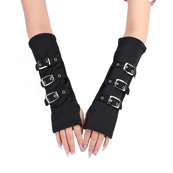 

five fingers gloves 2021 gothic black arm warmers with metal buckle personality mittens punk hiphop party cosplay fingerless fashion, Blue;gray