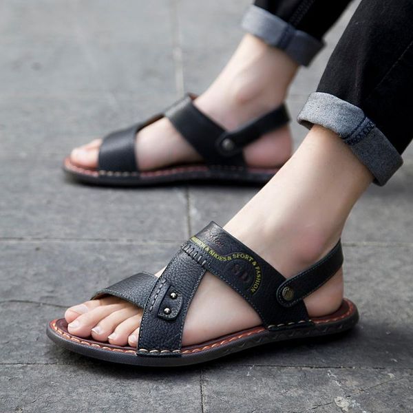 

sandals men rubber bain roman transpirables homme genuine slide ete sandalen sandalias verano sandalet hombre masculino sandalia uomo, Black
