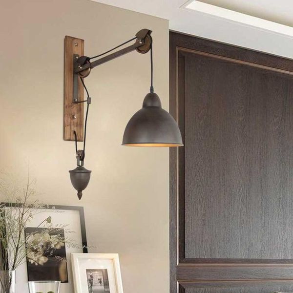 

wall lamp loft retro vintage lifting pulley dining room restaurant aisle corridor pub cafe lampshade sconce