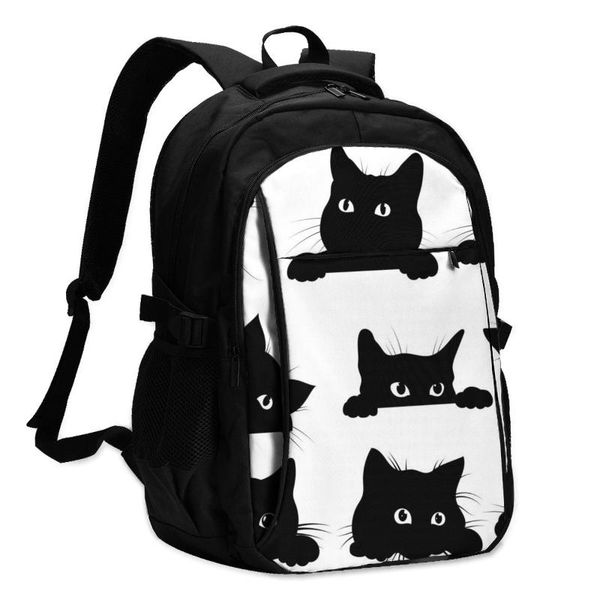 

backpack usb charge women black cats looking out of the corner student letters print school bag teenager girls
