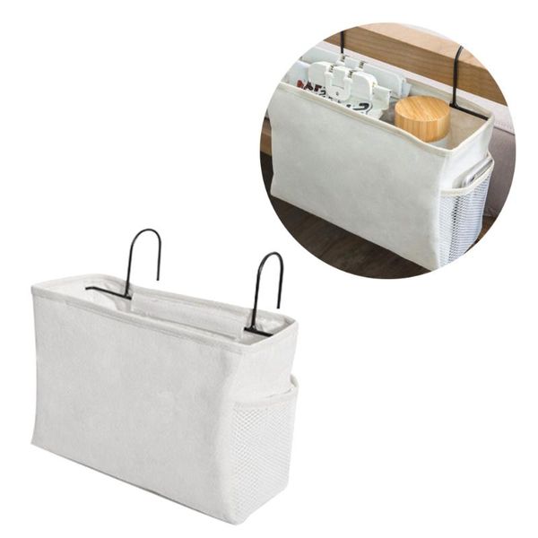 

storage bags 1pc canvas bedside bag holder container hanging organizer for dorm car bed rails (white)