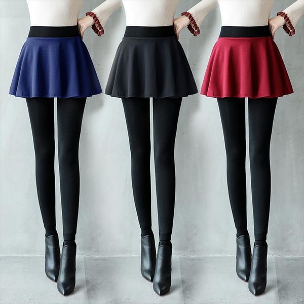 

bubble skirt pants fake two women leggings piece tattoo winter, Black