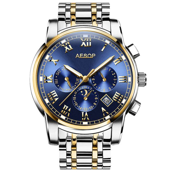 

reloj hombre aesop men's watches luxury mark 2021 waterproof luminaire automatic mechanical clock relogio masculino, Slivery;brown