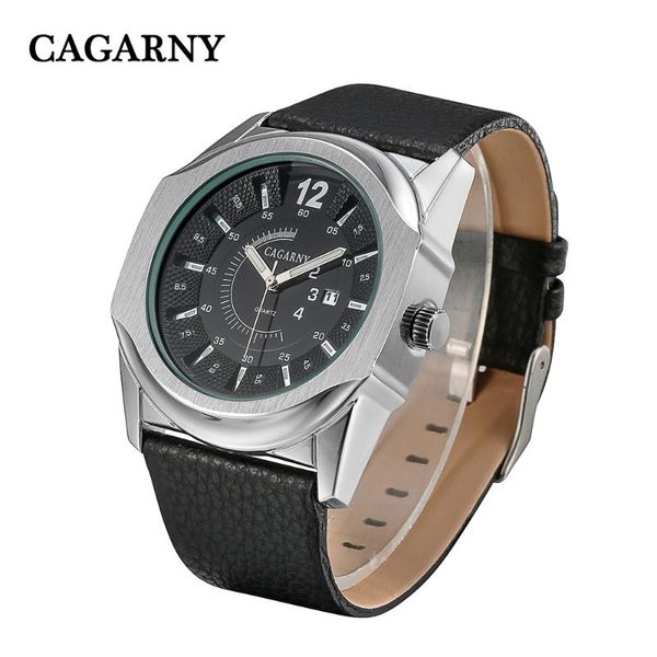 

wristwatches 2021 mens watches cagarny casual military quartz sports wristwatch leather strap male clock watch relogio masculin, Slivery;brown