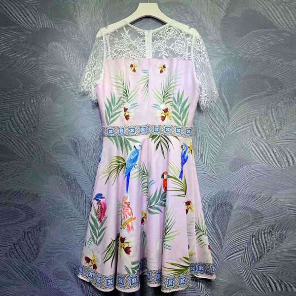

dress pink seqinyy mini summer fashion design feminine track beads bird flowers printing casual rentals, Black;gray