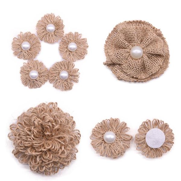 

party decoration 2/3/5pcs natural jute burlap hessian flower vintage wedding diy scrapbooking handmade crafts rose flowers accessories