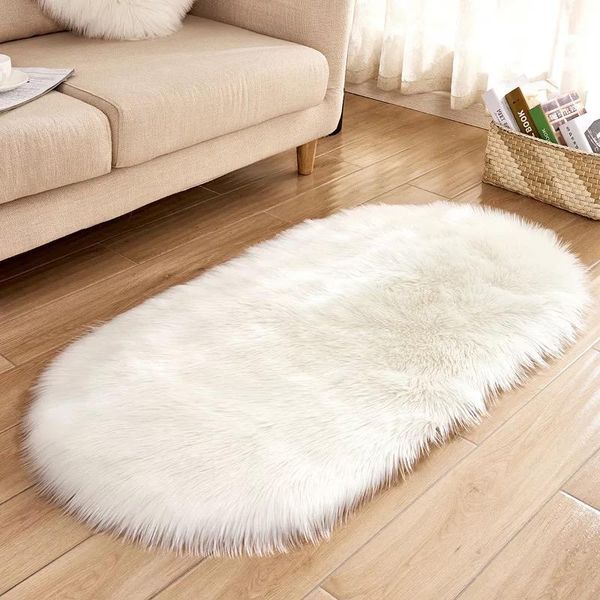 

ellipse soft faux sheepskin fur chair cushion area rugs floor shaggy silky plush carpet for home living room bedroom carpets