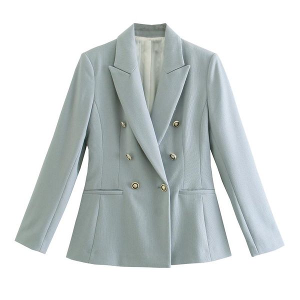 

women's suits & blazers 2021 the european and american wind installs blue double-breasted suit coat of cultivate 8241, White;black