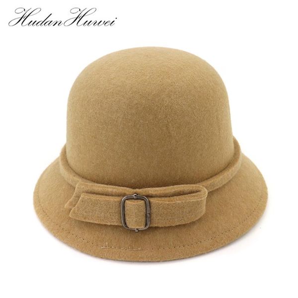 

stingy brim hats 2021 handmade bow knot women autumn winter wool felt fedoras elegant female round bucket cloche hat mnpm020, Blue;gray