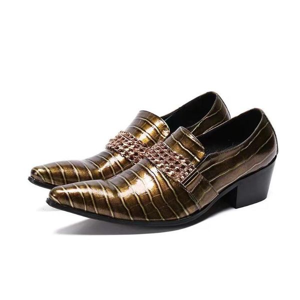 

autumn mens high heels loafers for wedding party oxford casual dance golden genuine leather slip on men's dress shoes business, Black