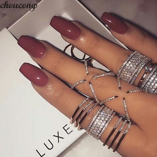 

choucong five dazzling layers of sparkling cz stones ring 925 sterling silver wedding band rings for women bridal party jewelry, Slivery;golden