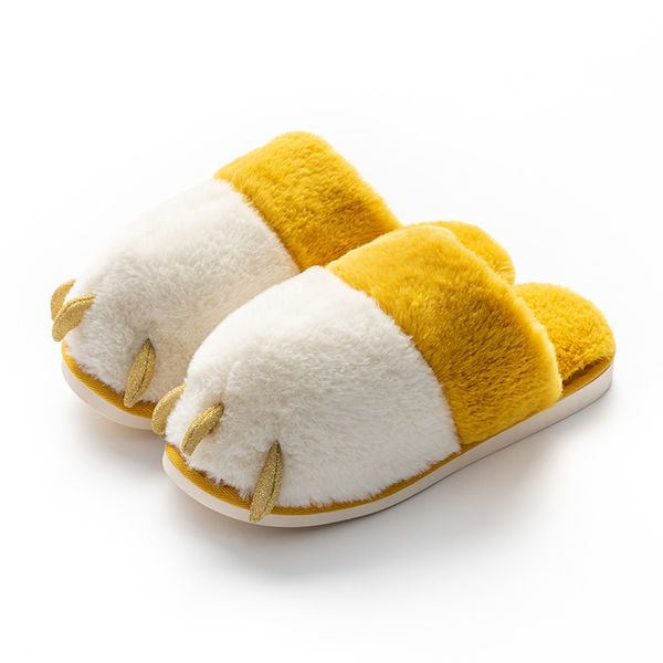 

men women slippers winter warm paw cartoon cute flip flop shoes couple home fashion non-slip flat indoor casual house slides, Black