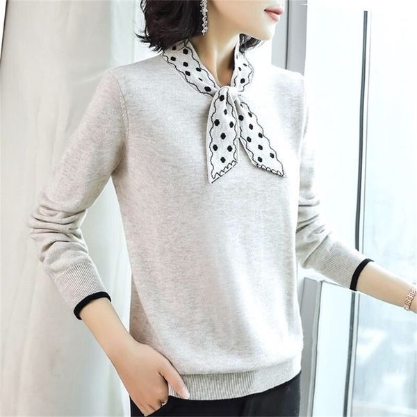 

long-sleeved bow-knit sweater women polka dot pattern bow collar fashion loose outer wear bottoming knitted jumpers femal spring 210427, White;black