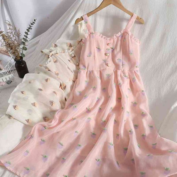 

casual dresses ruffles breasted temperament suspender dress long party vintage female summer style korean sweet jacquard dbks, Black;gray