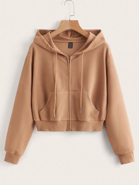 

kangaroo pocket drop shoulder zipper drawstring hoodie g03x#, White;black